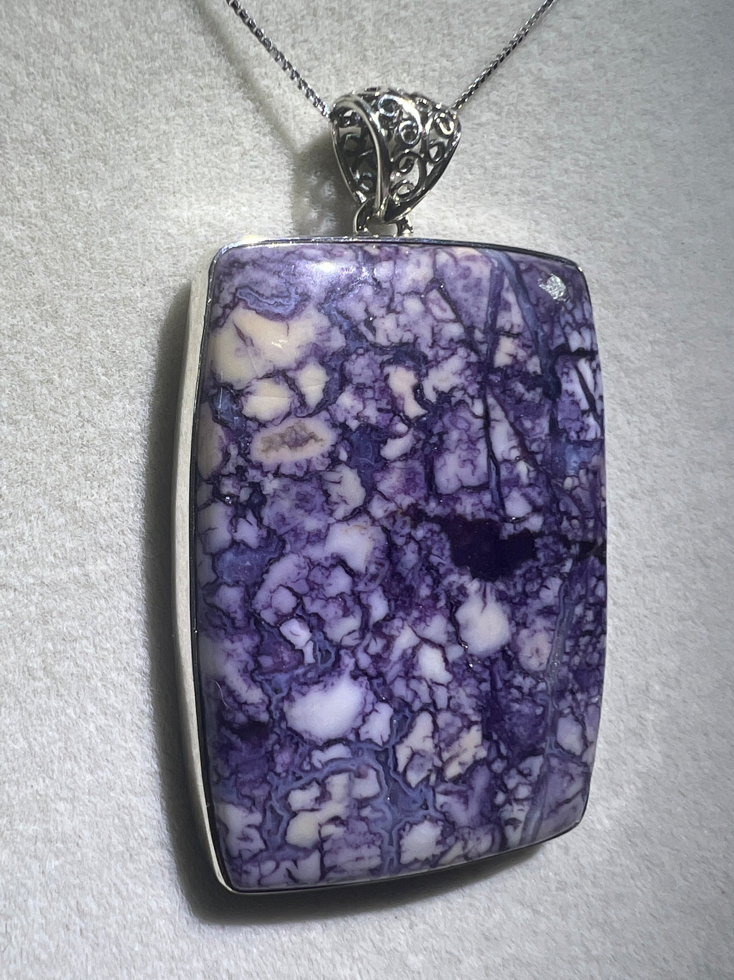 Tiffany Stone Pendant. Gorgeous Opalized Fluorite From Utah. Rare High Quality Necklace. S925 Silver Setting And Necklace