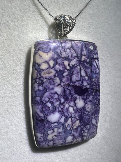 Tiffany Stone Pendant. Gorgeous Opalized Fluorite From Utah. Rare High Quality Necklace. S925 Silver Setting And Necklace