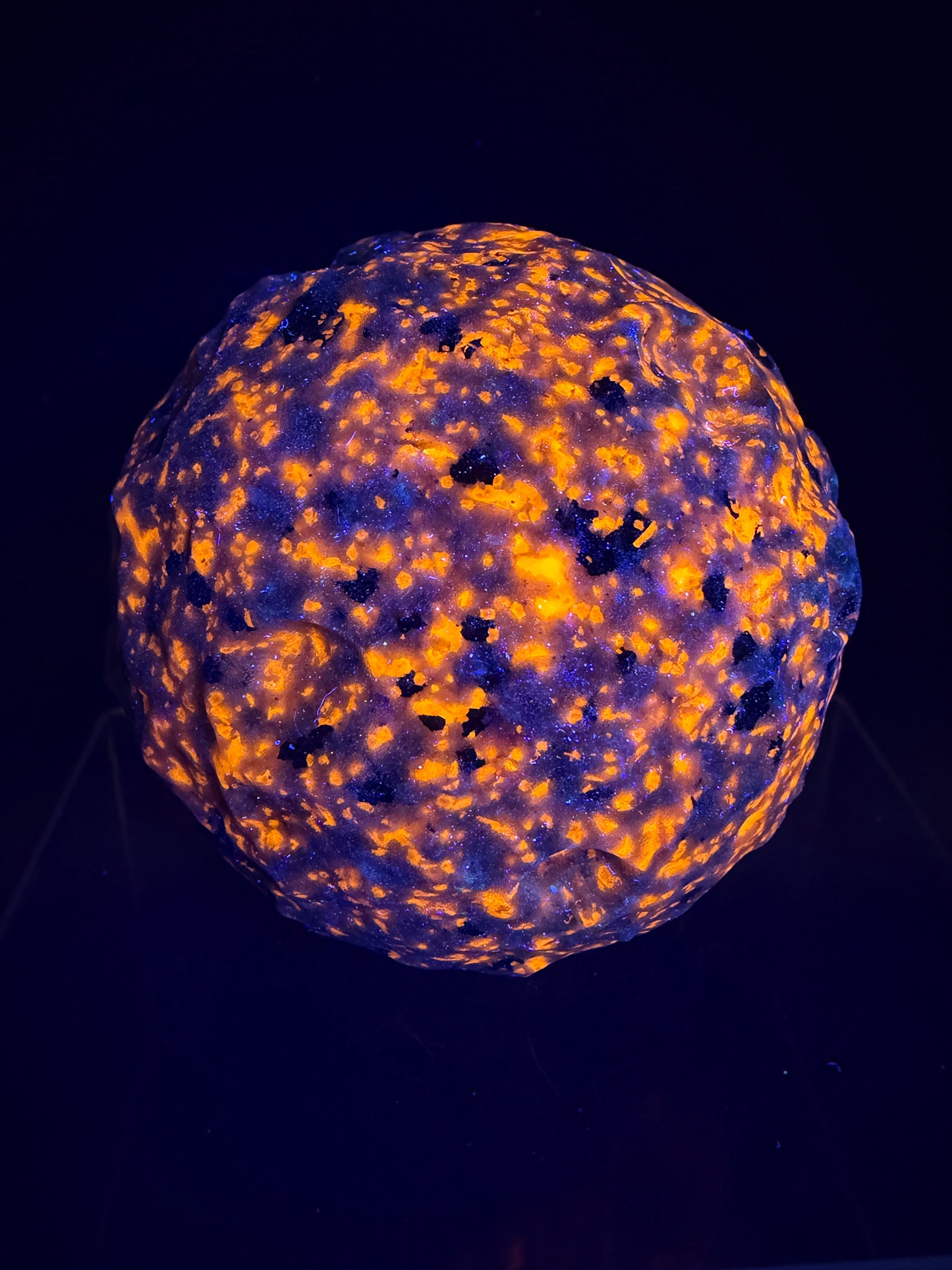 Yooperlite Moon Crystal Sphere. 72mm. Custom Carved Lunar Moonscape. Crazy Fireball Asteroid Display Sphere. Amazing UV Reactive Yooperlite