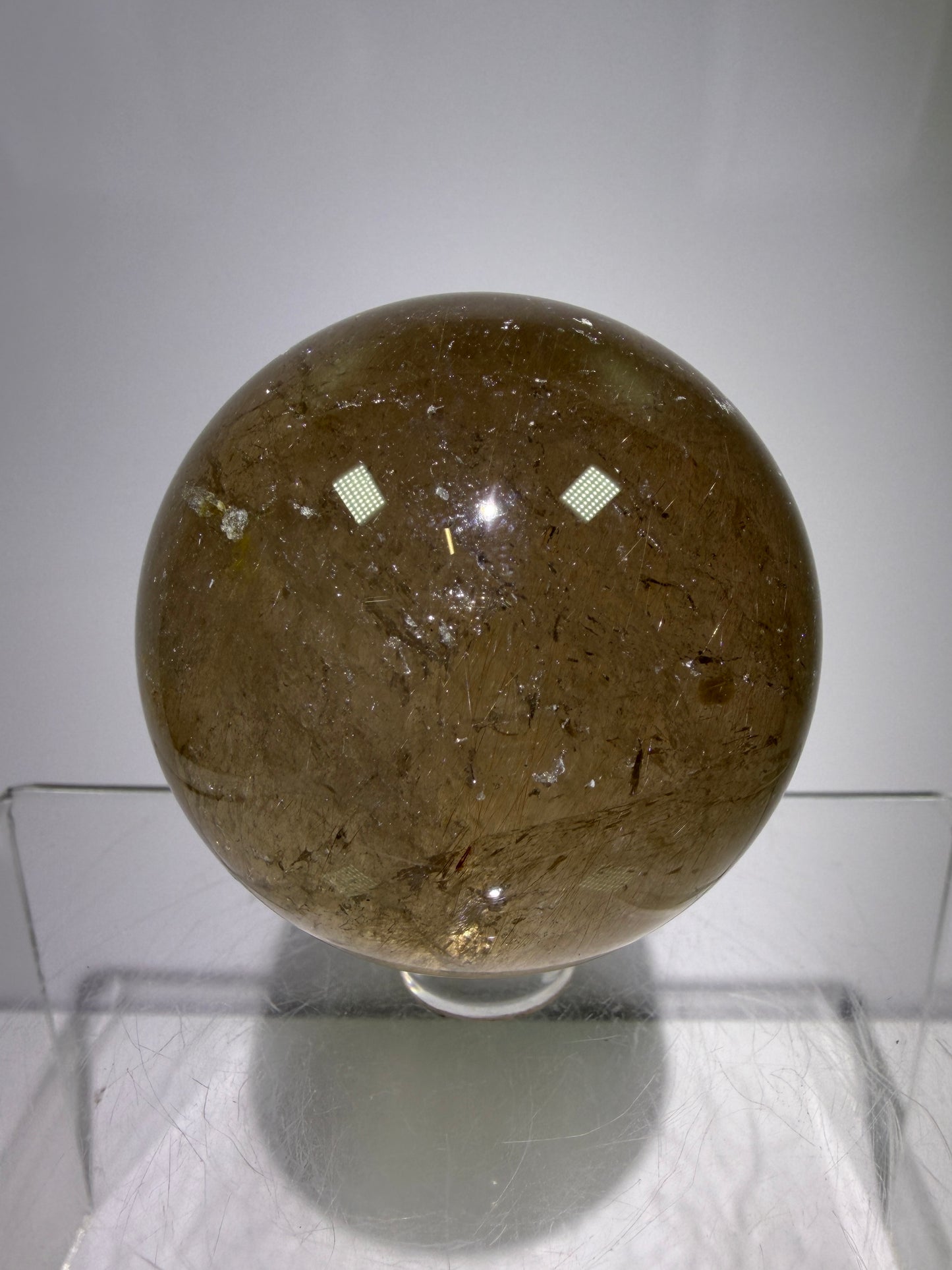 Rutile Quartz Sphere. 55mm. Unique Smoky Quartz With Stunning Golden Rutile Inclusions.