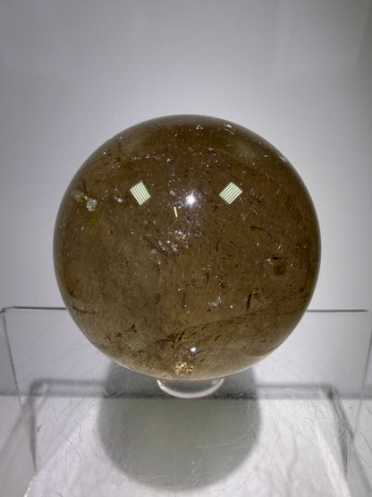 Rutile Quartz Sphere. 55mm. Unique Smoky Quartz With Stunning Golden Rutile Inclusions.
