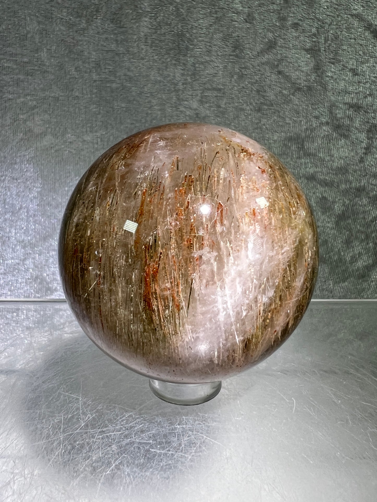 Tourmalinated Quartz Sphere. 53mm. Gorgeous Red And Green Tourmaline Inclusions. Stunning Rare Display Sphere.