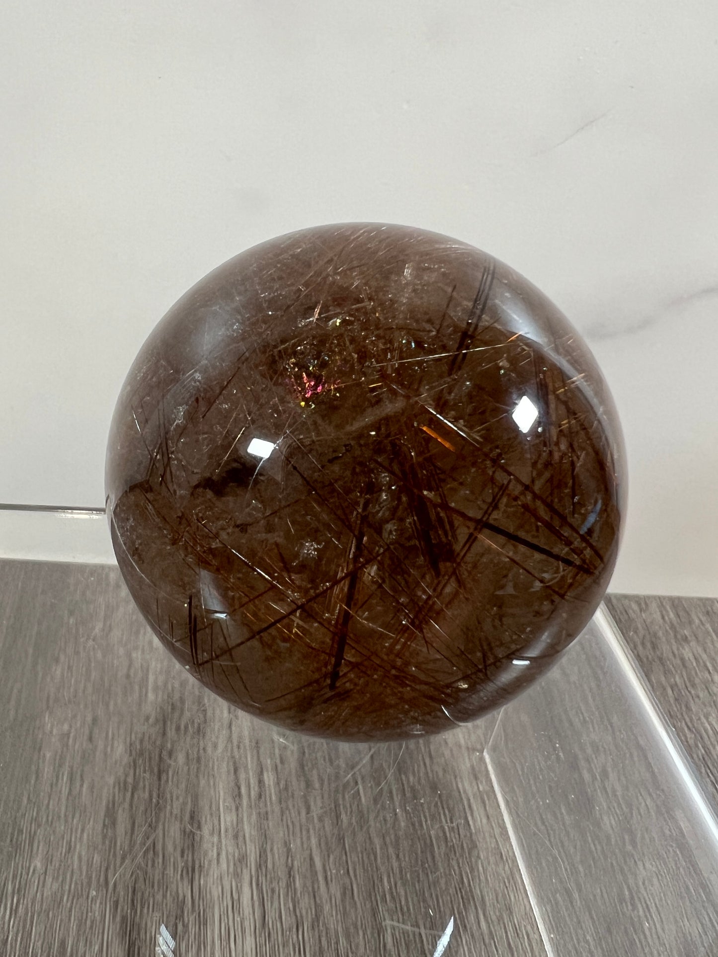 Copper Rutile Quartz Sphere. 53mm. Amazing Copper Rutilated Quartz. Stunning Rare Display Sphere