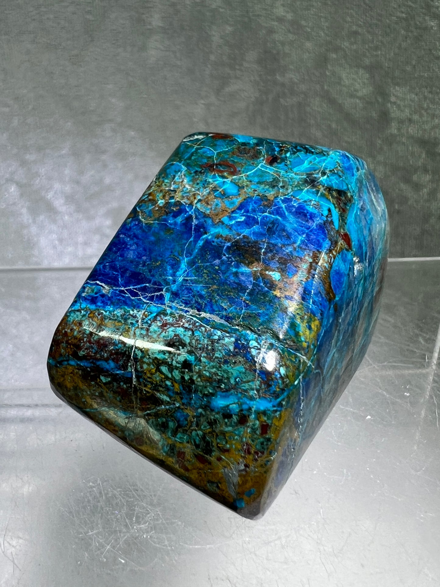 Shattuckite Polished Freeform. Gorgeous Blue Mineral From Namibia. Very Unique And Special Display Crystal.