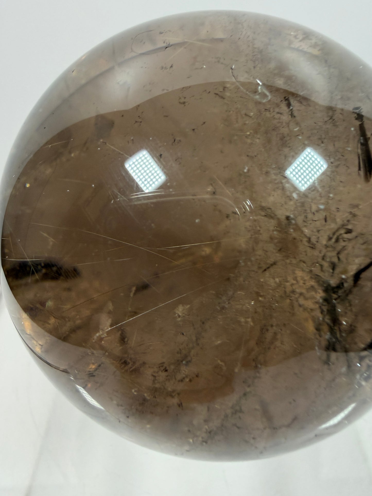 Rutile Quartz Sphere. 70mm. Large Smoky Quartz With Rare Golden Rutile Inclusions. Nice Quality Display