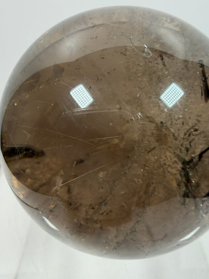 Rutile Quartz Sphere. 70mm. Large Smoky Quartz With Rare Golden Rutile Inclusions. Nice Quality Display
