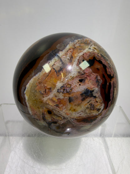 Silk Agate Sphere. 66mm. Druzy Banded Agate From Madagascar. Stunning Colors And Patterns On This Display Sphere.