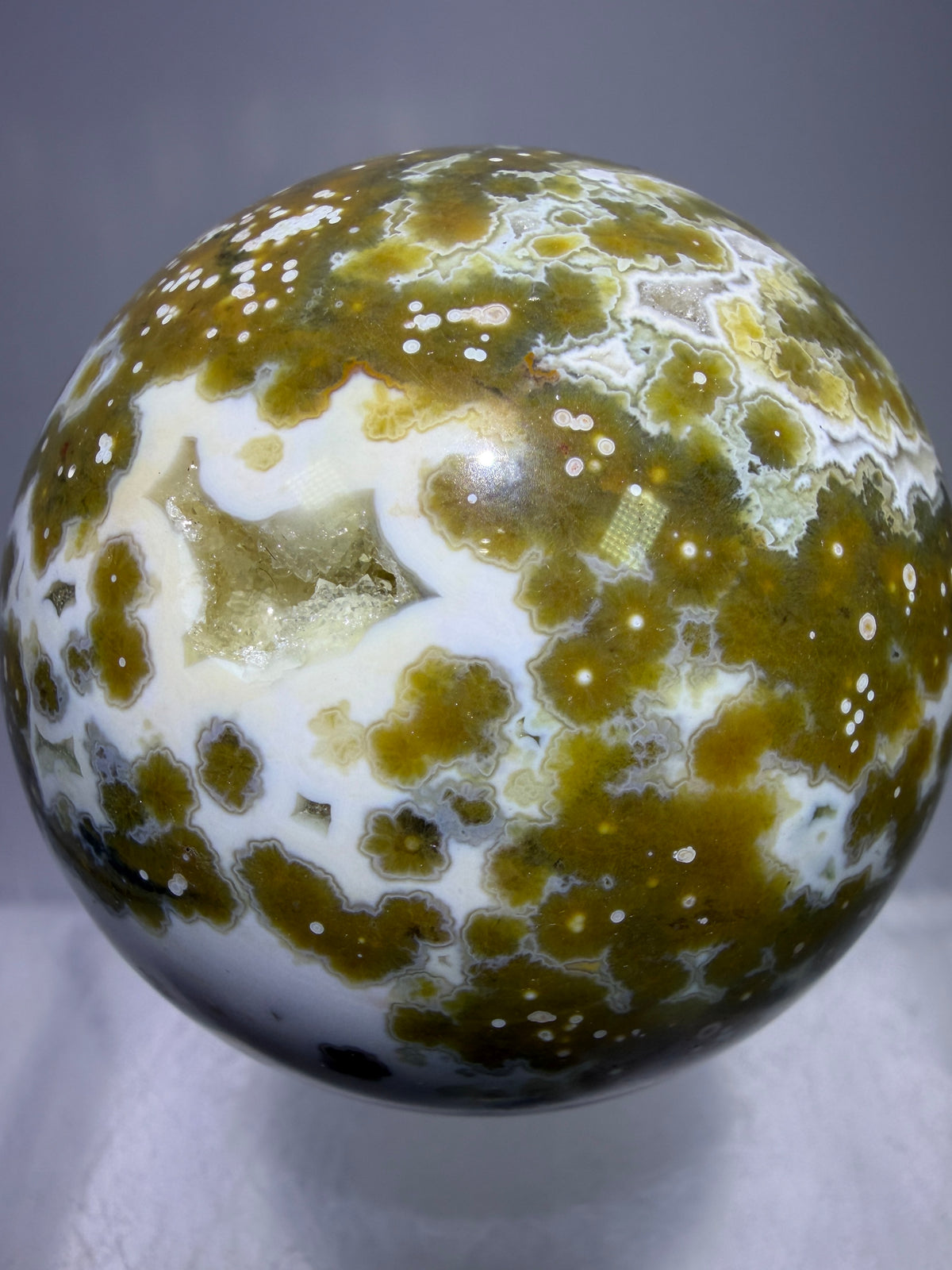 Ocean Jasper Sphere. 49mm. Gorgeous Sugar Druzy. Stunning Rare Display Sphere.