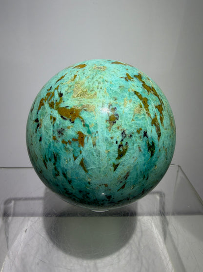 Chrysocolla Crystal Sphere. 65mm. Very Rare Blue-Green Colors From Peru. Gorgeous High Quality Collectors Sphere