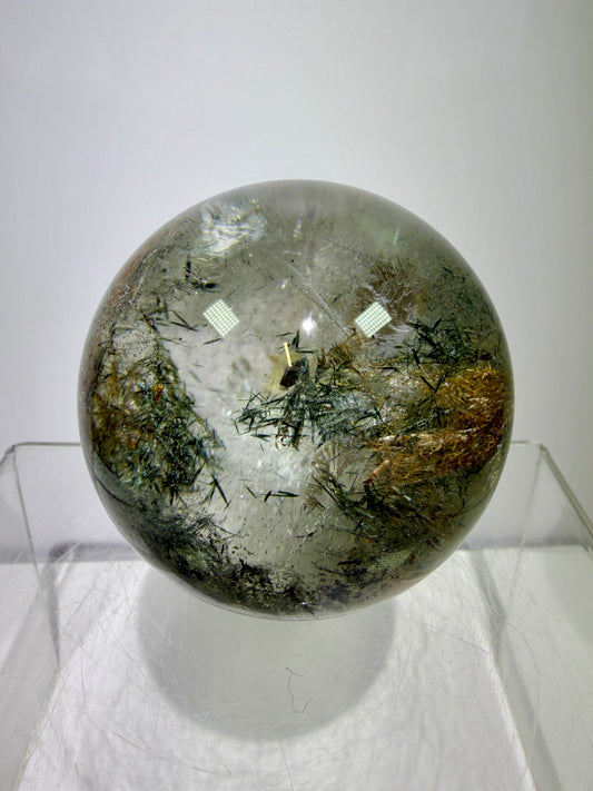 Green Tourmaline Quartz Sphere. 60mm. Incredible Tourmaline Forest Landscape. Amazing Rare Display Sphere