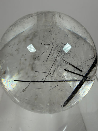 Black Tourmaline Quartz Sphere. 60mm. Massive Rare Rainbows. Gorgeous Black Rutile Sphere. Tourmalinated Quartz Display Crystal