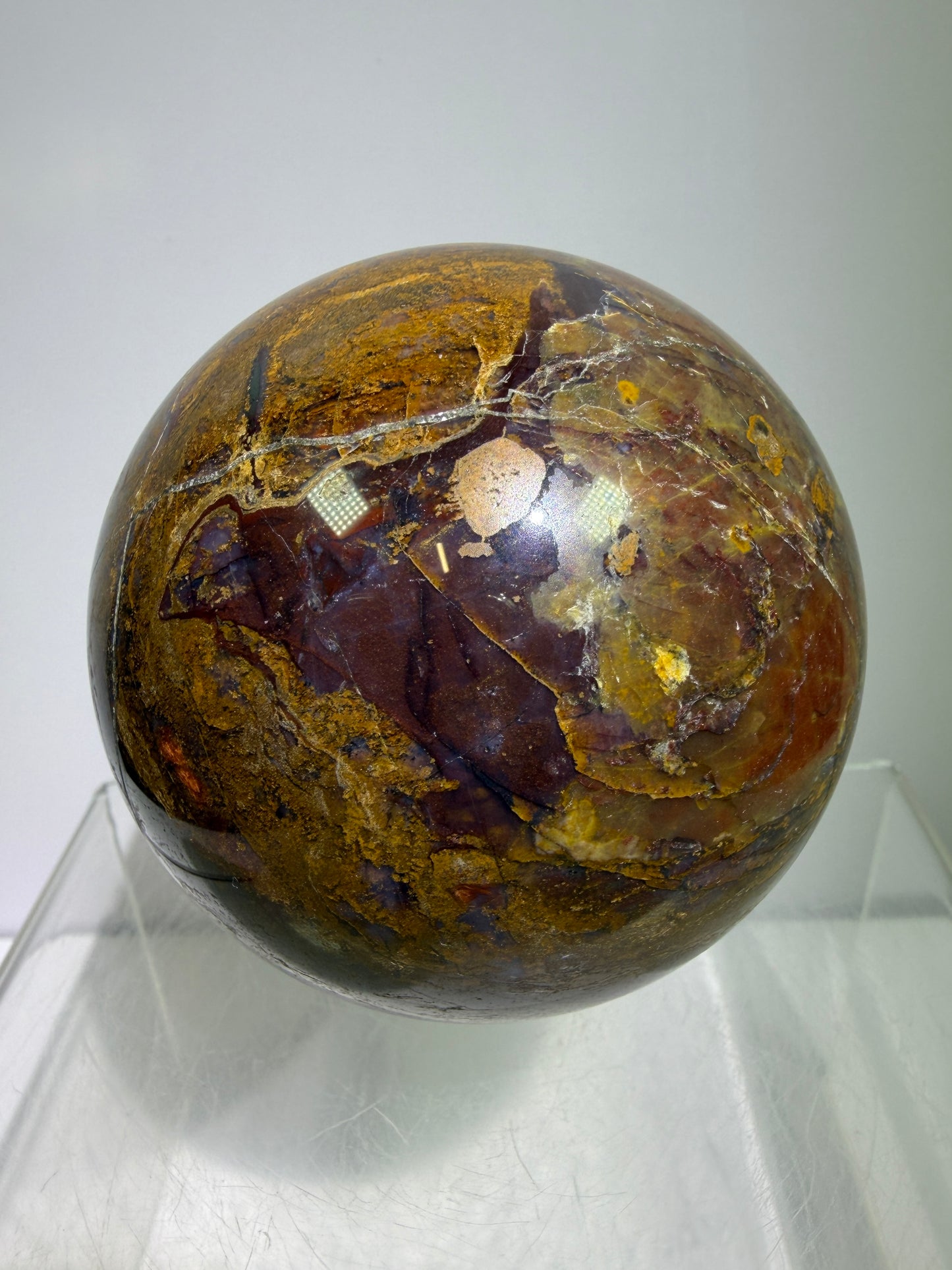 Pietersite Crystal Sphere. 72mm. Gorgeous Rare Red Pietersite Crystal. High Quality Display Sphere With Beautiful Flash.