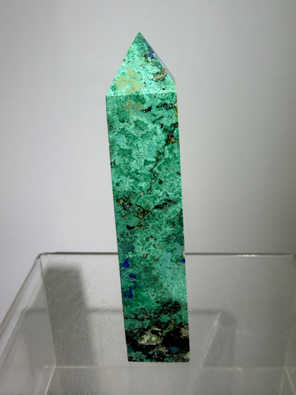 Azurite, Chrysocolla, And Malachite Druzy Tower. Rare And Beautiful Crystal Point.
