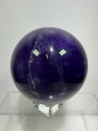 Purple Fluorite Sphere. 71mm. Stunning Purple Fluorite With Rainbows. Amazing Rare Color Display Sphere.