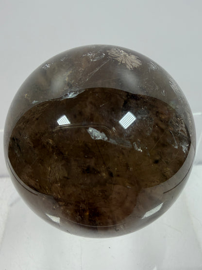 Rutile Quartz Sphere. 47mm. Unique Smoky Quartz With Stunning Golden Rutile Inclusions.