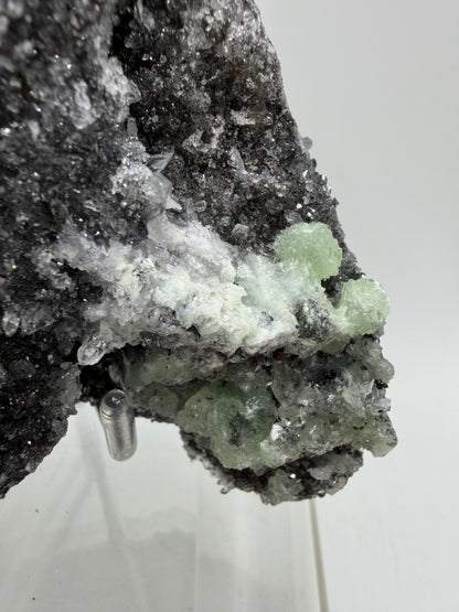 Rare Babingtonite, Prehnite, And Calcite Cluster. High Quality Mineral Specimen From Sichuan Province China. Amazing Rare Display Crystal.