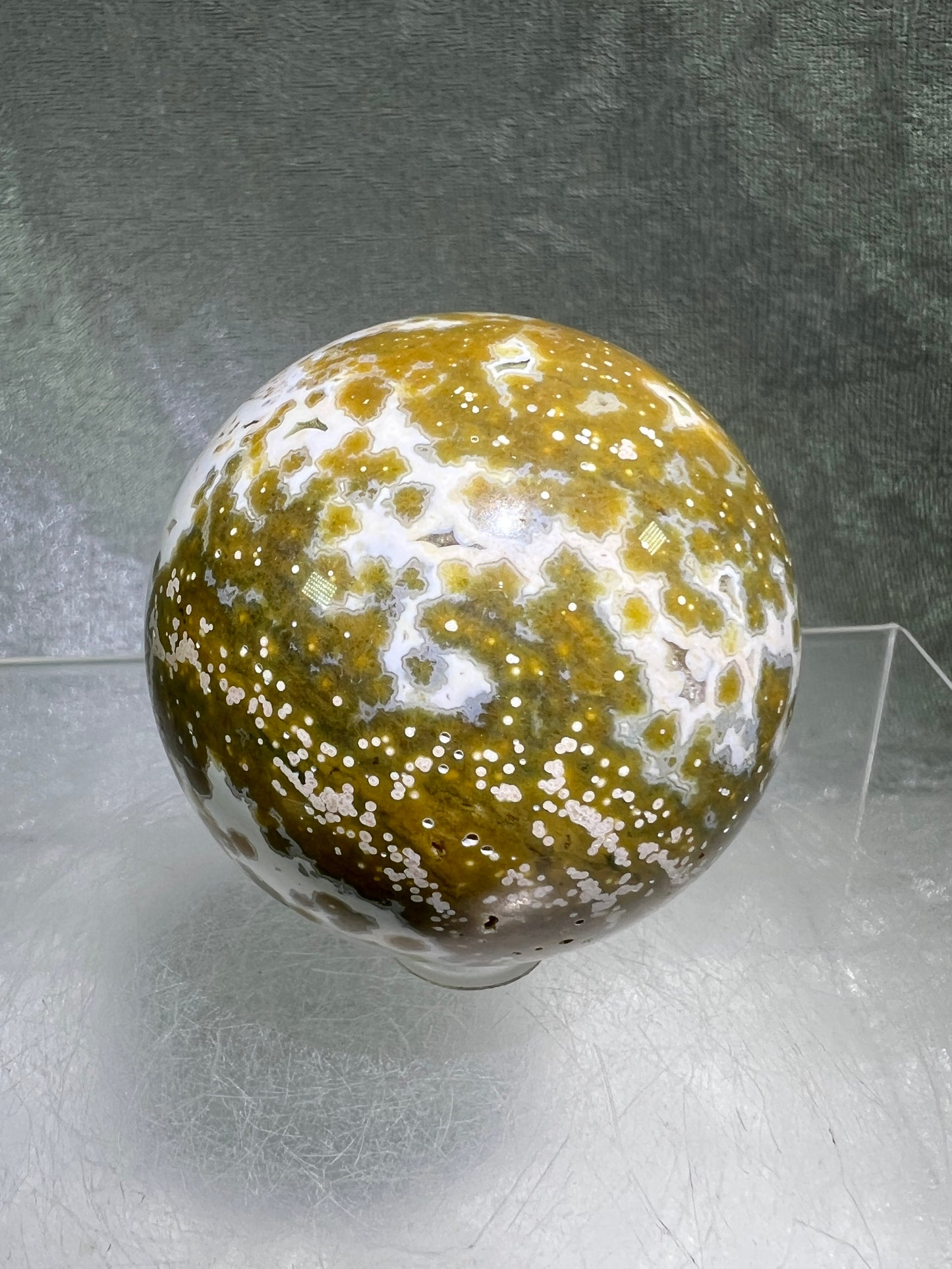 Ocean Jasper Sphere. Stunning Colors On This Amazing Display Crystal. Gorgeous Rare Sphere!