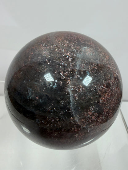 Bloodshot Iolite Sphere. 64mm. Stunning Galaxy Iolite Sunstone Display Sphere. Amazing And Colorful Flash!