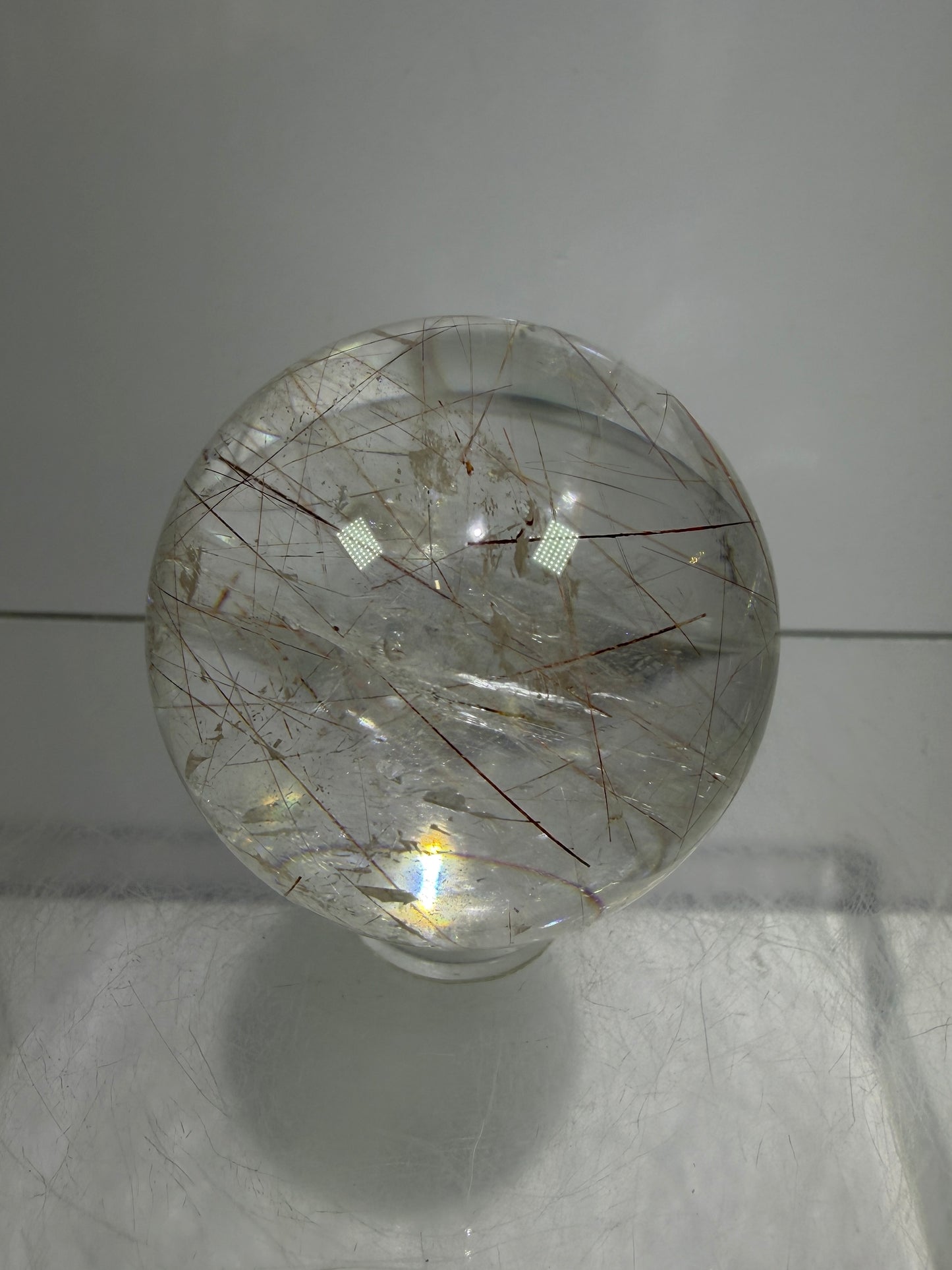 Rutile And Tourmaline Quartz Sphere. 39mm. Amazing Combination Of Red Rutile And Tourmaline. Very Rare Display Sphere