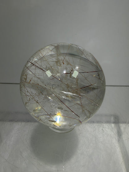 Rutile And Tourmaline Quartz Sphere. 39mm. Amazing Combination Of Red Rutile And Tourmaline. Very Rare Display Sphere