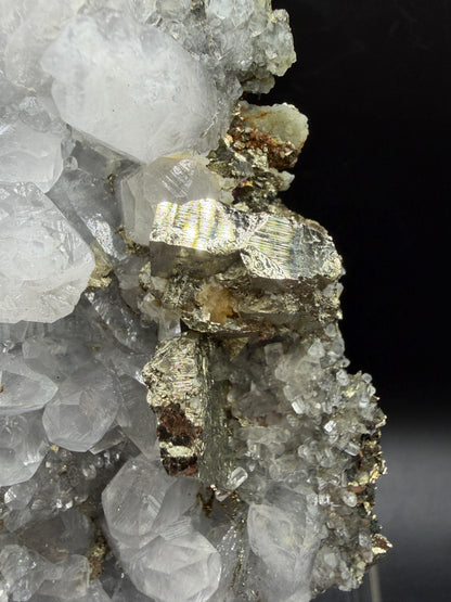 Pyrite And Mangano Calcite Display Specimen. Large High Quality Pyrite And UV Reactive Calcite From Peru. Amazing Rare Multi Mineral Specimen.