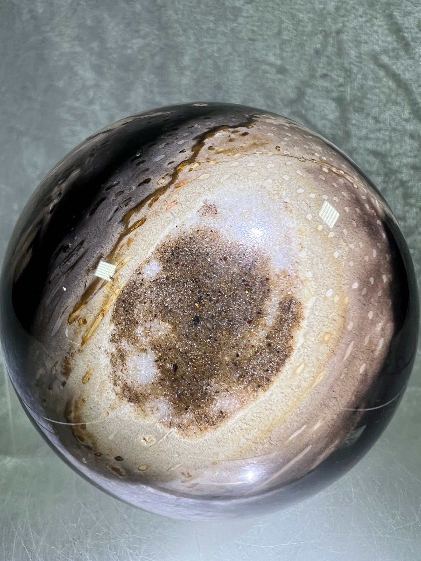 Palm Root Agate Sphere. 77mm. Gorgeous Fossilized Black Palm Root Agate. Very High Quality Crystal Sphere.