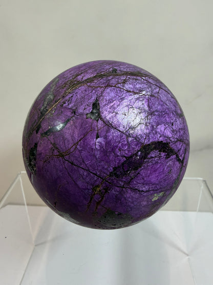Purpurite Crystal Sphere. 71mm. Large Rare Display Crystal From Namibia. Stunning Purple Flash!