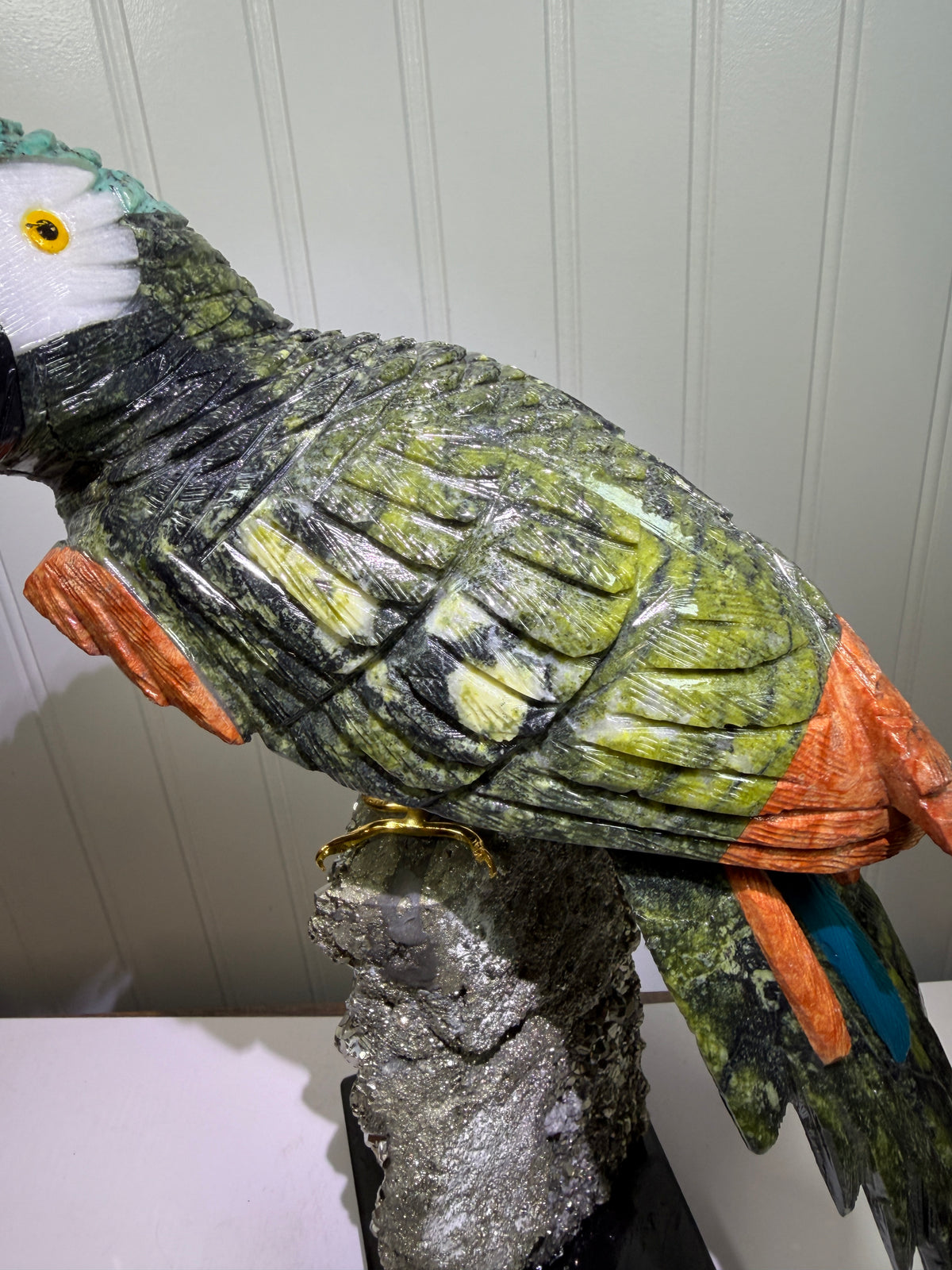 Hand Carved Crystal Parrot From Peru. Extra Large High Quality Display Crystal. Hand Crafted By Local Artisans