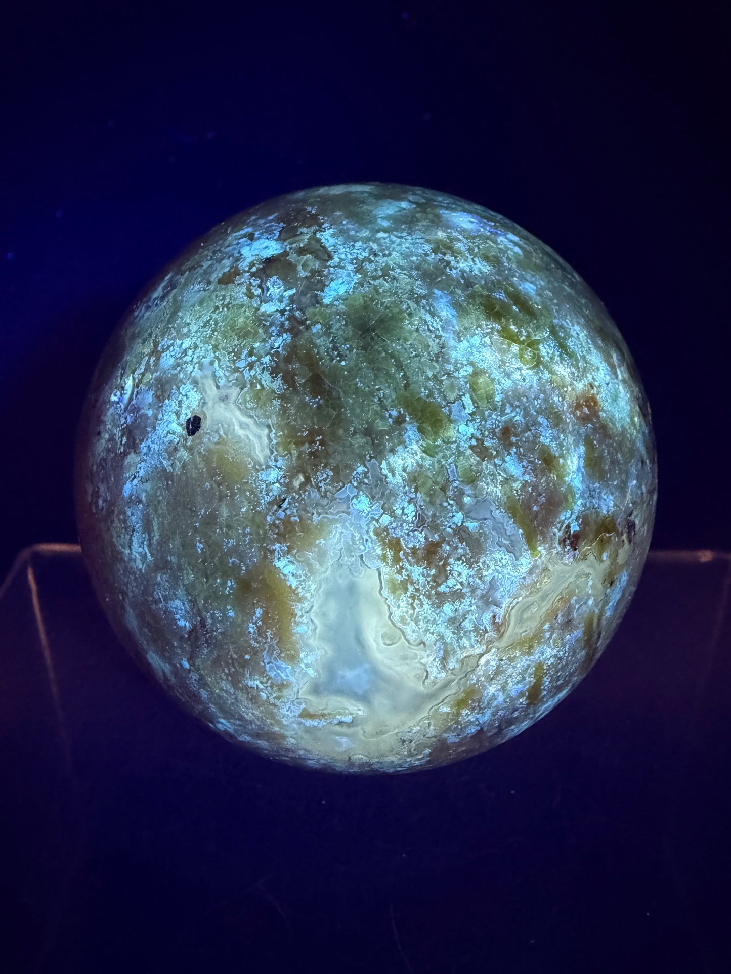 Green Opal Sphere From Madagascar. 62mm. Gorgeous Shades Of Green. Beautiful Display Crystal.