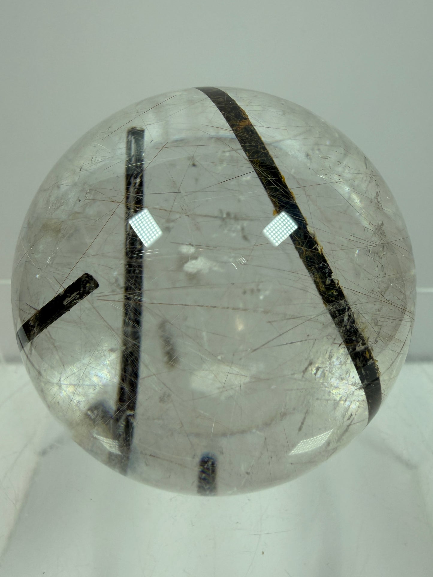 Rutile Quartz Sphere. 49mm. High Quality Rutile And Tourmaline Quartz. Very Rare Combination Of Inclusions.