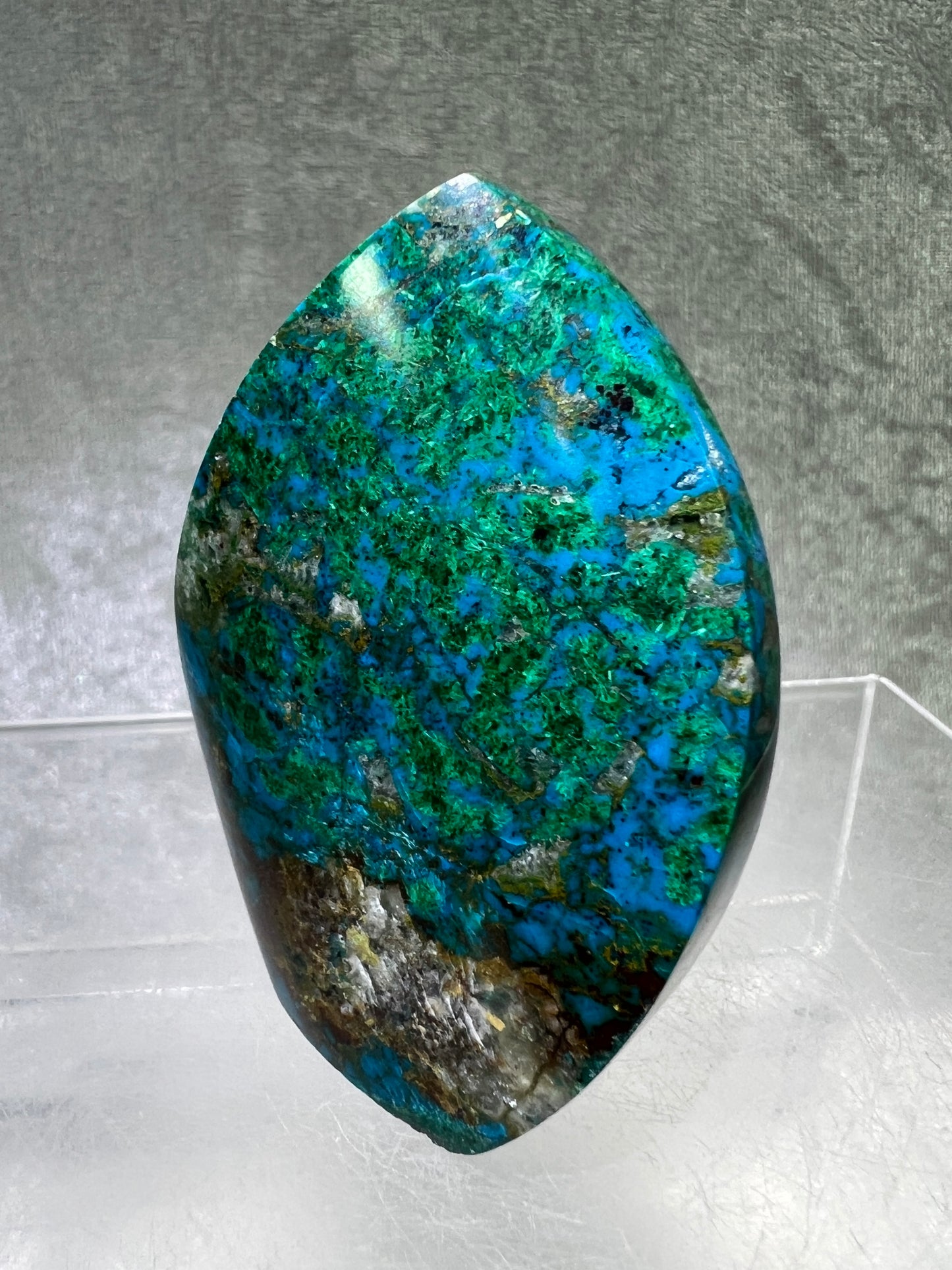 Chrysocolla Flame From Peru. Stunning Chrysocolla And Malachite Display Crystal. High Quality Flame With Gorgeous Colors.