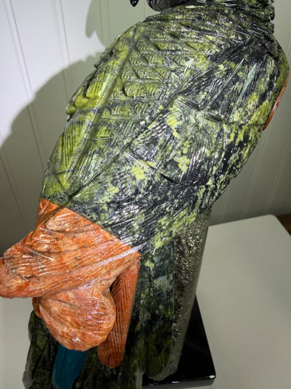 Hand Carved Crystal Parrot From Peru. Extra Large High Quality Display Crystal. Hand Crafted By Local Artisans