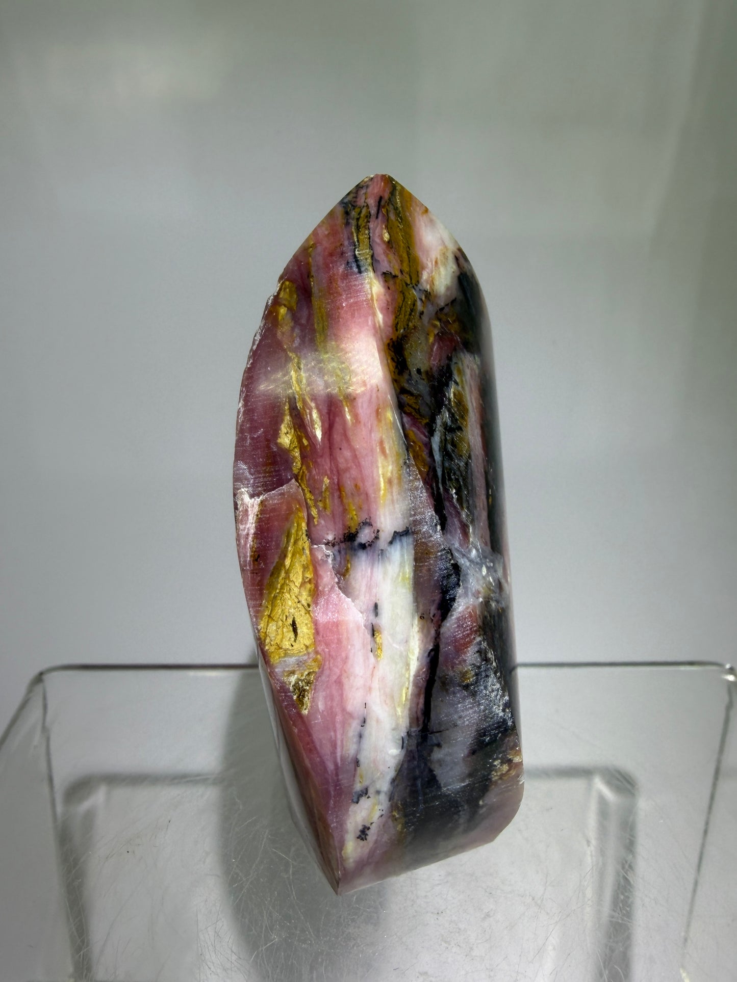 Strawberry Pink Opal Flame From Peru. Gorgeous Bright Colors And Patterns. Rare Display Crystal.