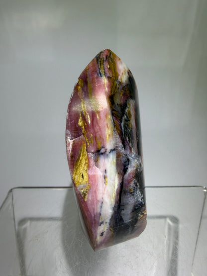 Strawberry Pink Opal Flame From Peru. Gorgeous Bright Colors And Patterns. Rare Display Crystal.