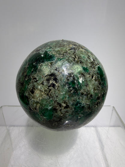 Emerald Mica In Matrix Crystal Sphere. 64mm. Gorgeous Chrome Muscovite From Zimbabwe. Amazing One Of A Kind Rare Display Crystal