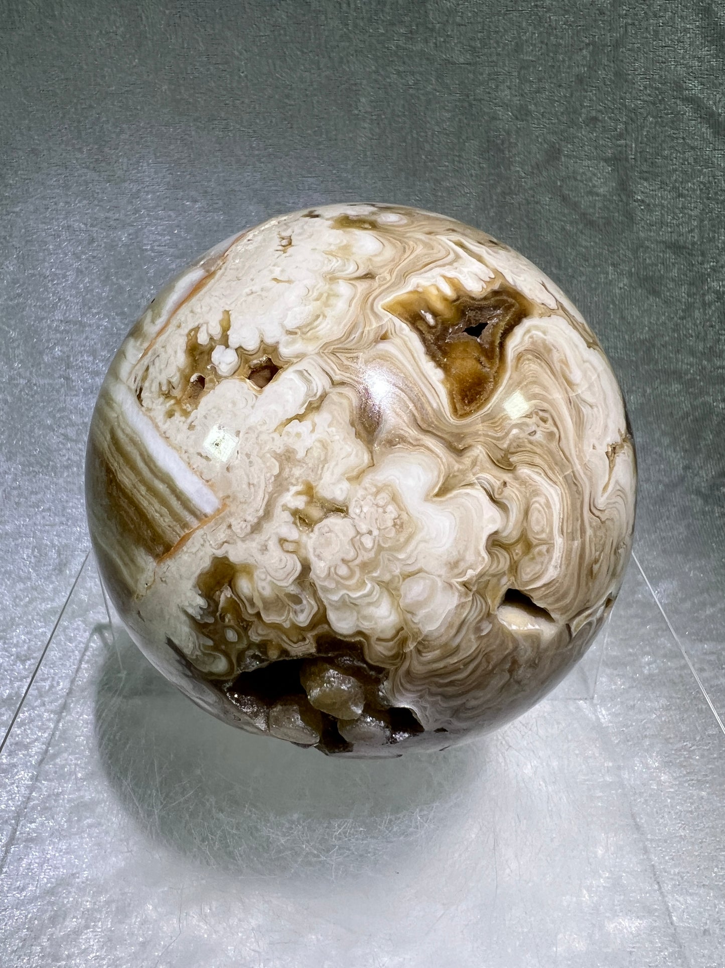 Amber Calcite Druzy Sphere. 96mm. Amazing Patterns With Incredible Druzy. Gorgeous Display Sphere.