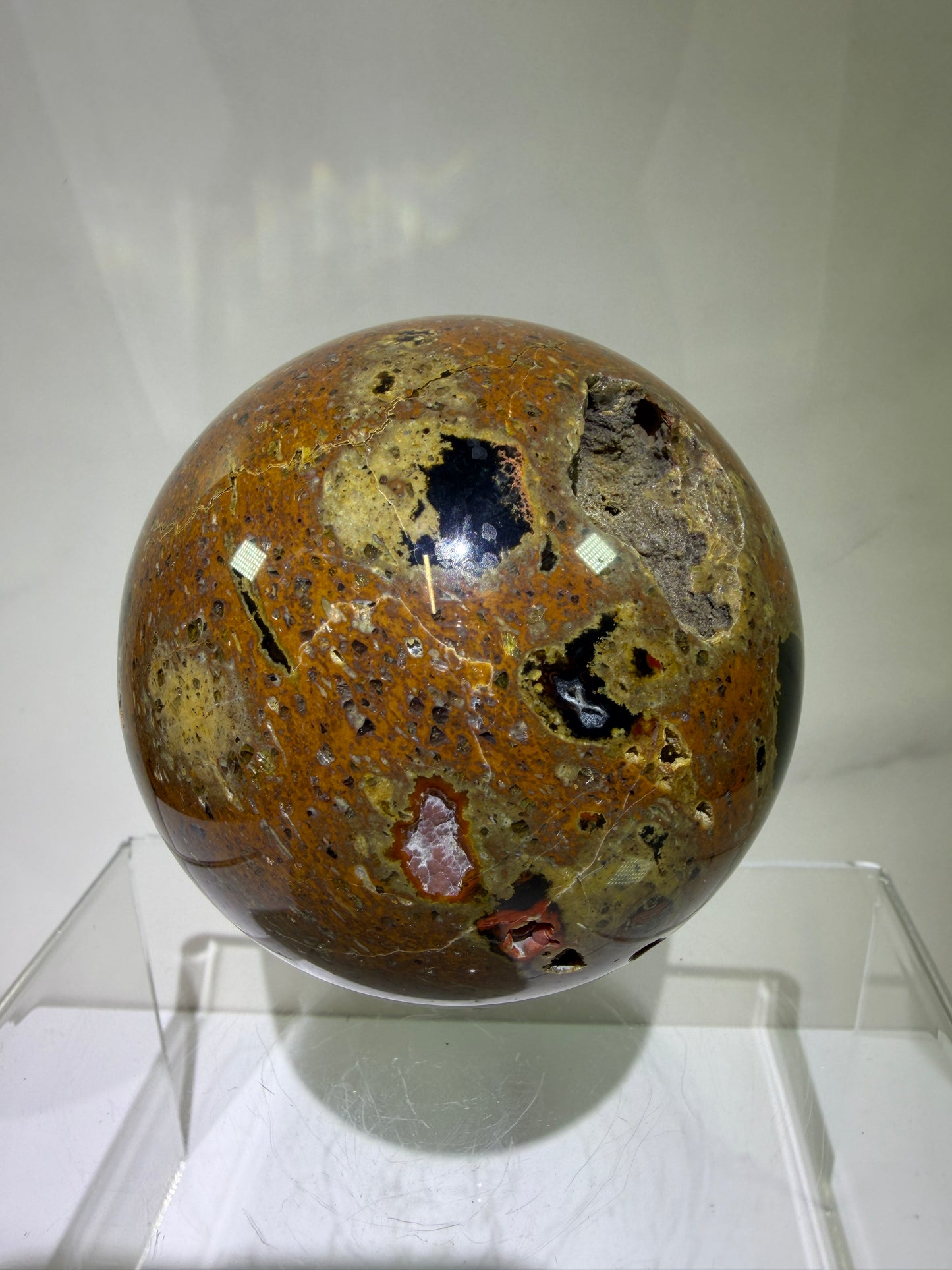 Red Fox Agate Sphere. 74mm. Amazing Druzy Crater Agate From Argentina. Rare Botryoidal Nodules