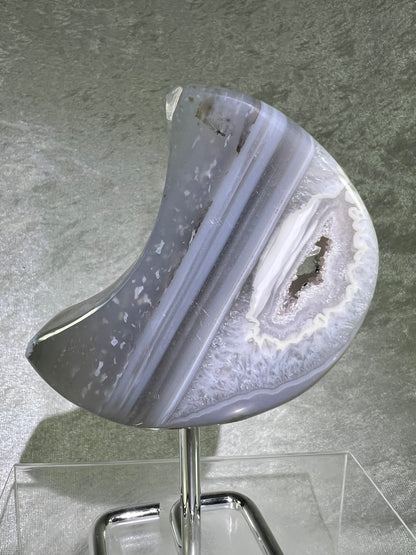 Druzy Agate Moon From Brazil. Gorgeous Sugar Druzy Moon With Custom Stand.