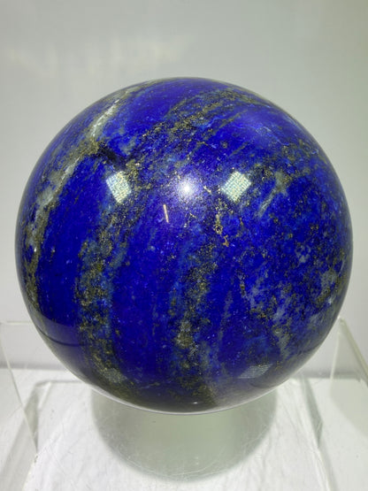 Lapis Lazuli Crystal Sphere. 74mm. Very High Quality Sphere. Stunning Shades Of Bright Blue With Gorgeous Pyrite Inclusions.