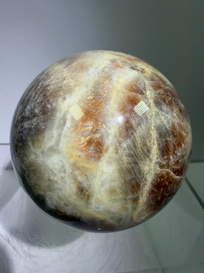 Black Moonstone And Sunstone Crystal Sphere. 64mm. Stunning Bright Flash. Gorgeous Display Sphere