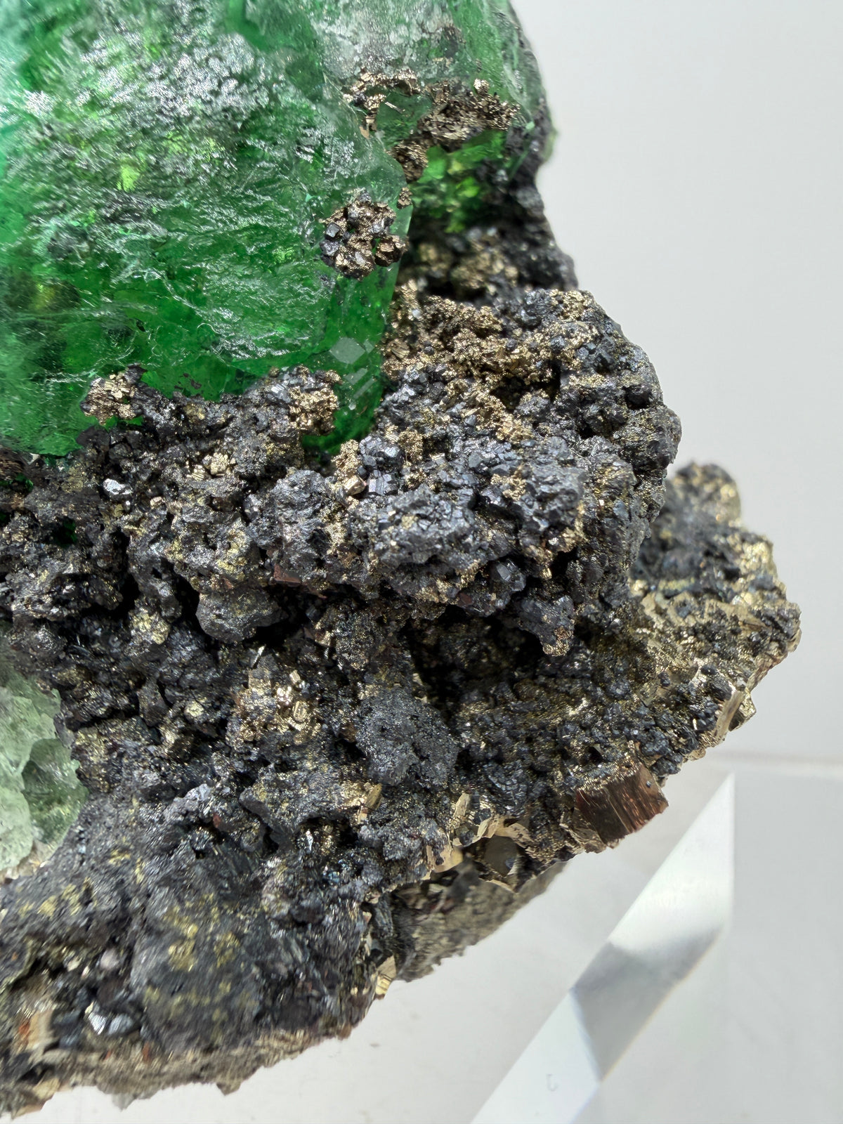 Green Fluorite And Pyrite Specimen From The Famous Milpo Mine In Peru. High Quality Rare Fluorite Specimen. Gorgeous Display Crystal