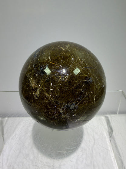 Rutile Quartz Sphere. 49mm. Beautiful Rare Golden Rutilated Quartz. Very Full Of Rutile And Hematite Inclusions