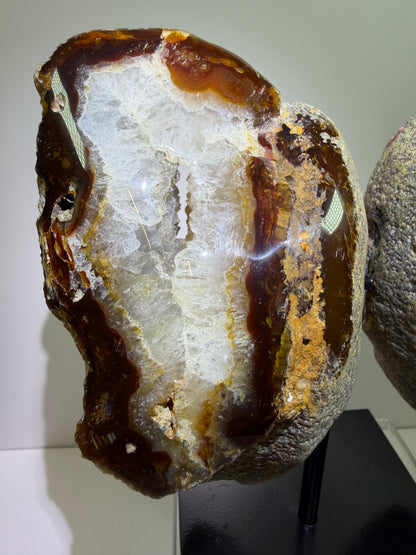 Agate Geode Wings From Brazil. Gorgeous Large Split Geode On A Custom Stand. Amazing Druzy Display Crystal