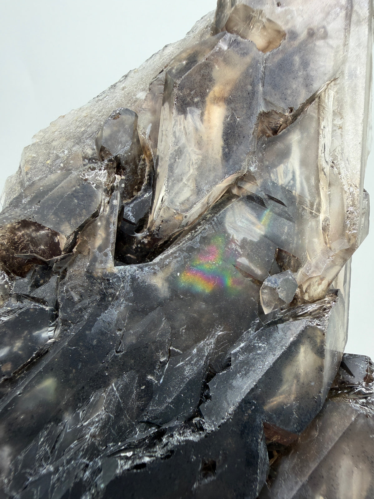Elestial Quartz Specimen. High Quality Smoky Quartz Cluster. Amazing Colors, Excellent Windows, And Gorgeous Rainbows!