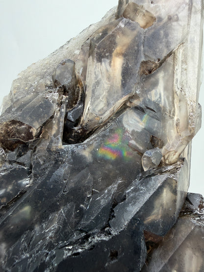 Elestial Quartz Specimen. High Quality Smoky Quartz Cluster. Amazing Colors, Excellent Windows, And Gorgeous Rainbows!