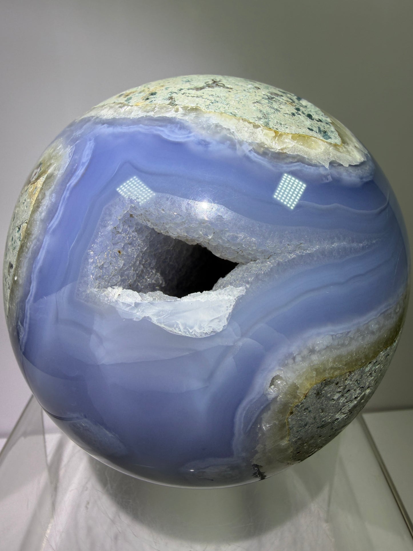 Blue Lace Agate Sphere. 106mm. XL Druzy Blue Lace Sphere. High Quality Intense Blue. Stunning Collectors Piece.