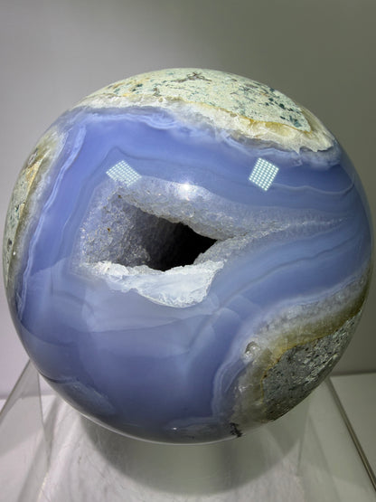 Blue Lace Agate Sphere. 106mm. XL Druzy Blue Lace Sphere. High Quality Intense Blue. Stunning Collectors Piece.