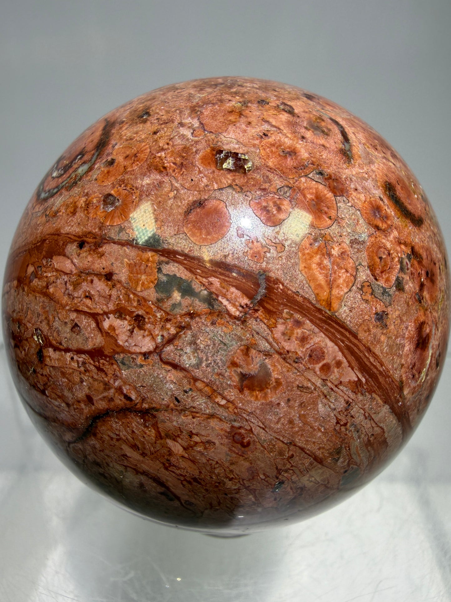Fire Calcite Crystal Sphere. 53mm. Amazing New Material. Beautiful Display Sphere With A Nice UV Reaction.