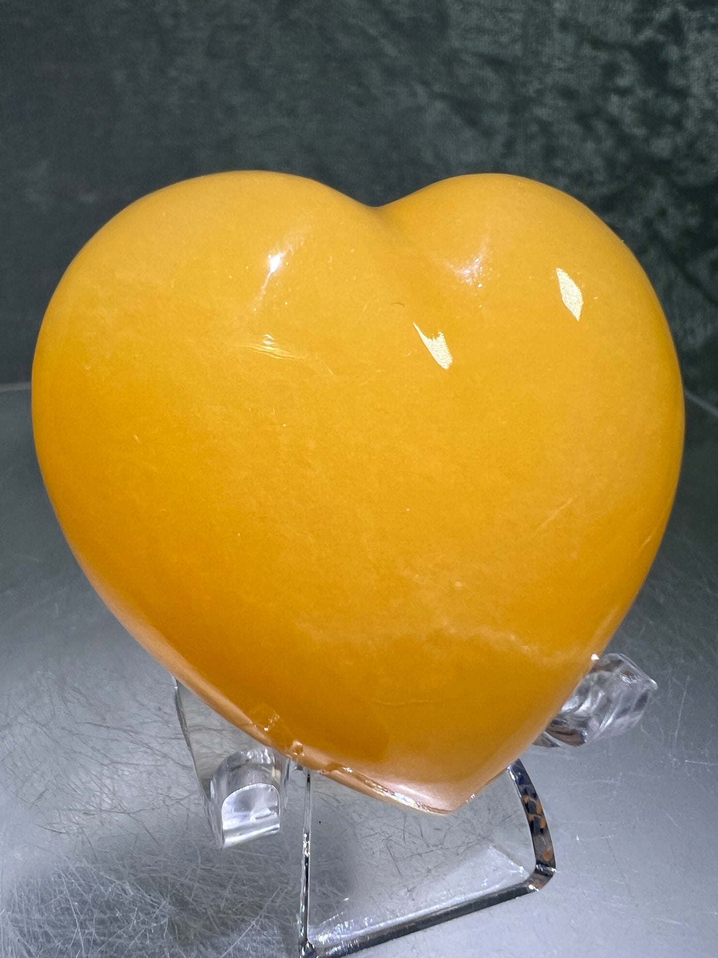Orange Calcite Heart Carving. Very Pretty Calcite Carving From Mexico. Stand Included