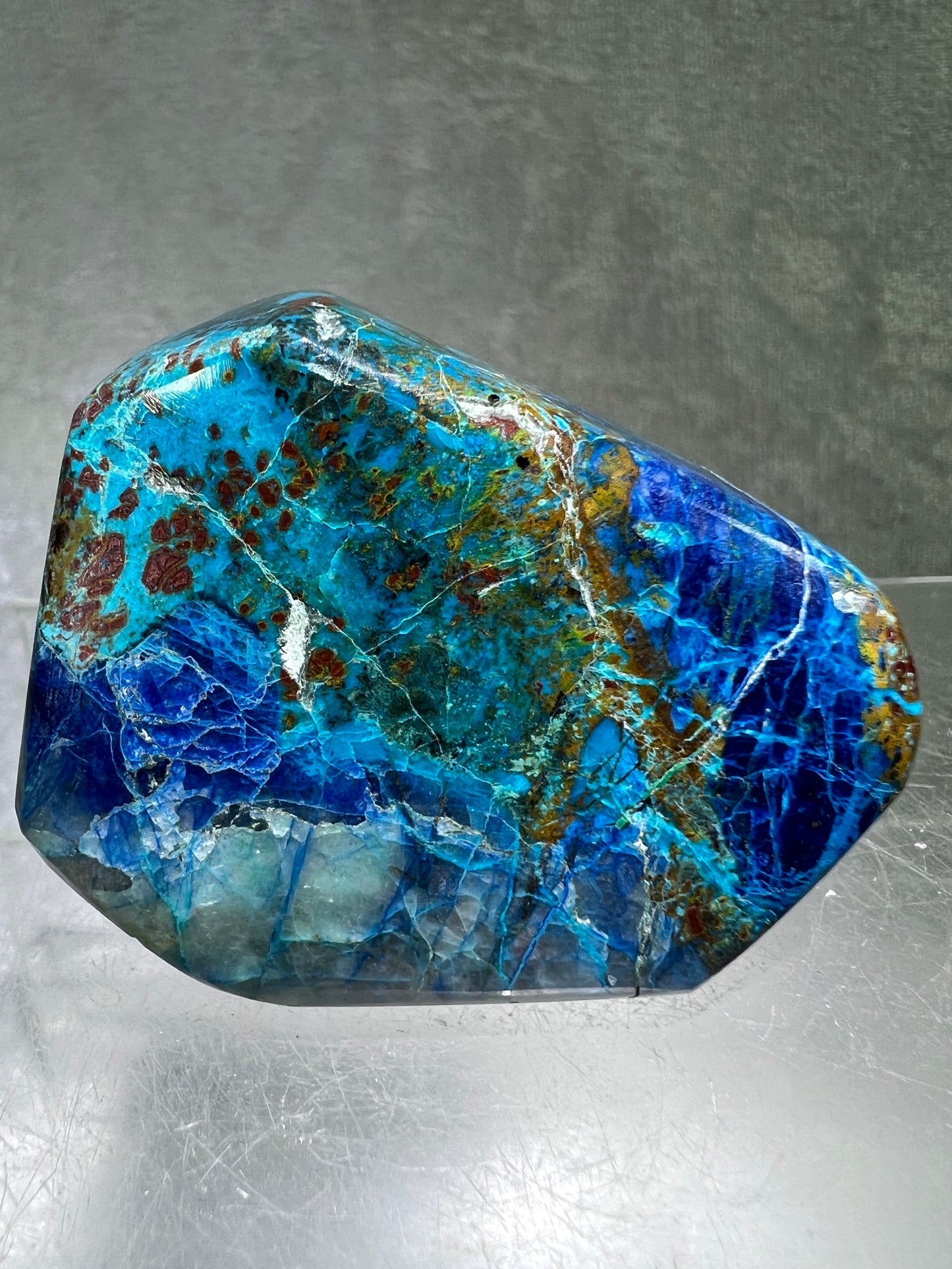 Shattuckite Polished Freeform. Gorgeous Blue Mineral From Namibia. Very Unique And Special Display Crystal.